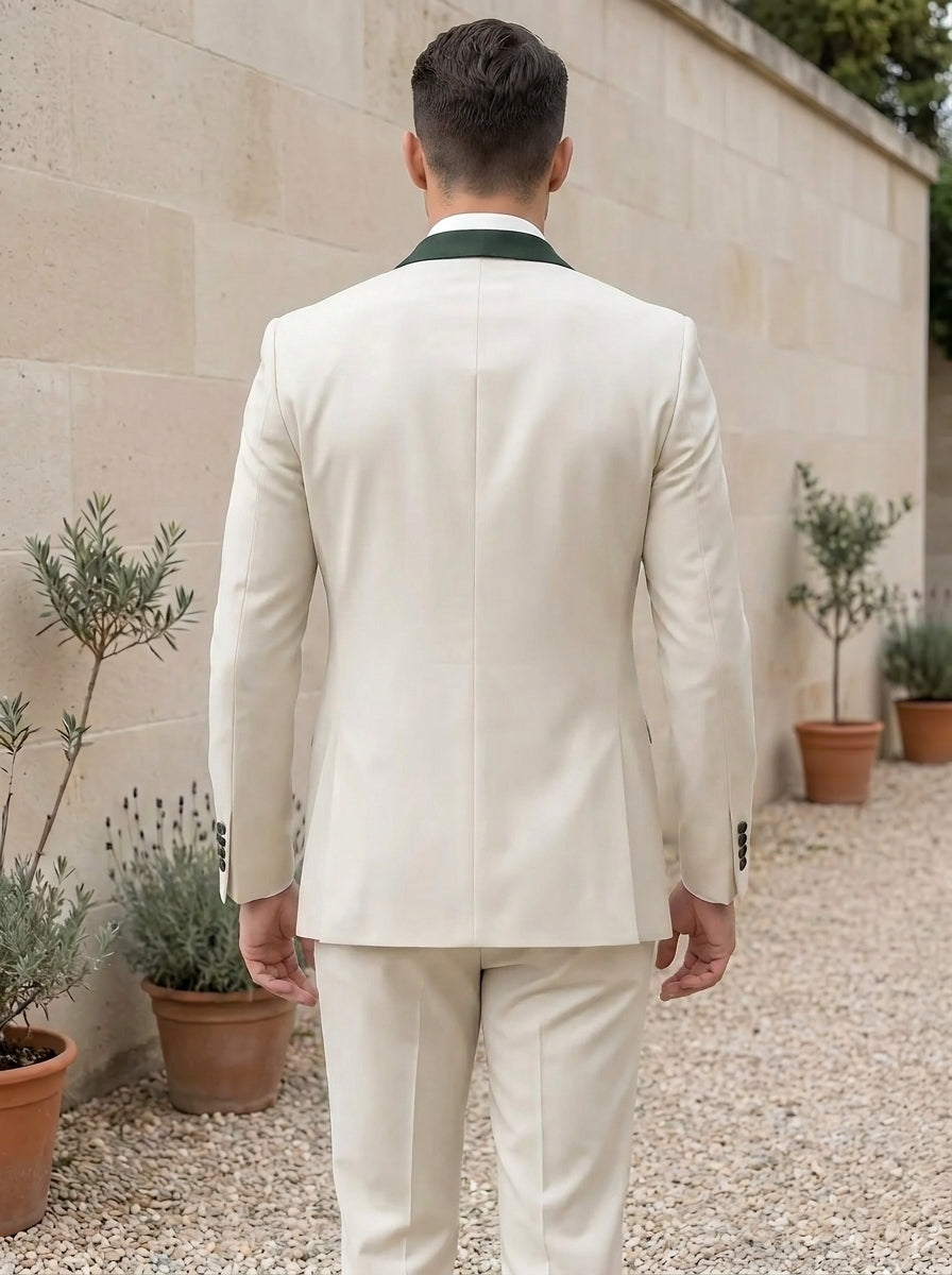 Costume 3 pièces, Simple boutonnage, 1 Bouton, Couleur Unie, Manches Longues