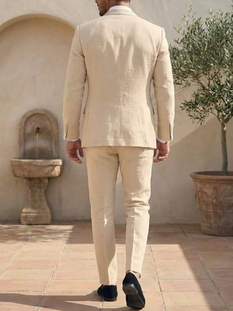 Costume 2 pièces, Simple boutonnage, 1 Bouton, Lin, Couleur Unie,  Manches Longues