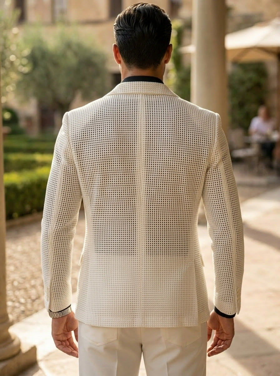 Costume Coupe Ajustée Simple Boutonnage 2 Boutons Maille Veste Décontracté