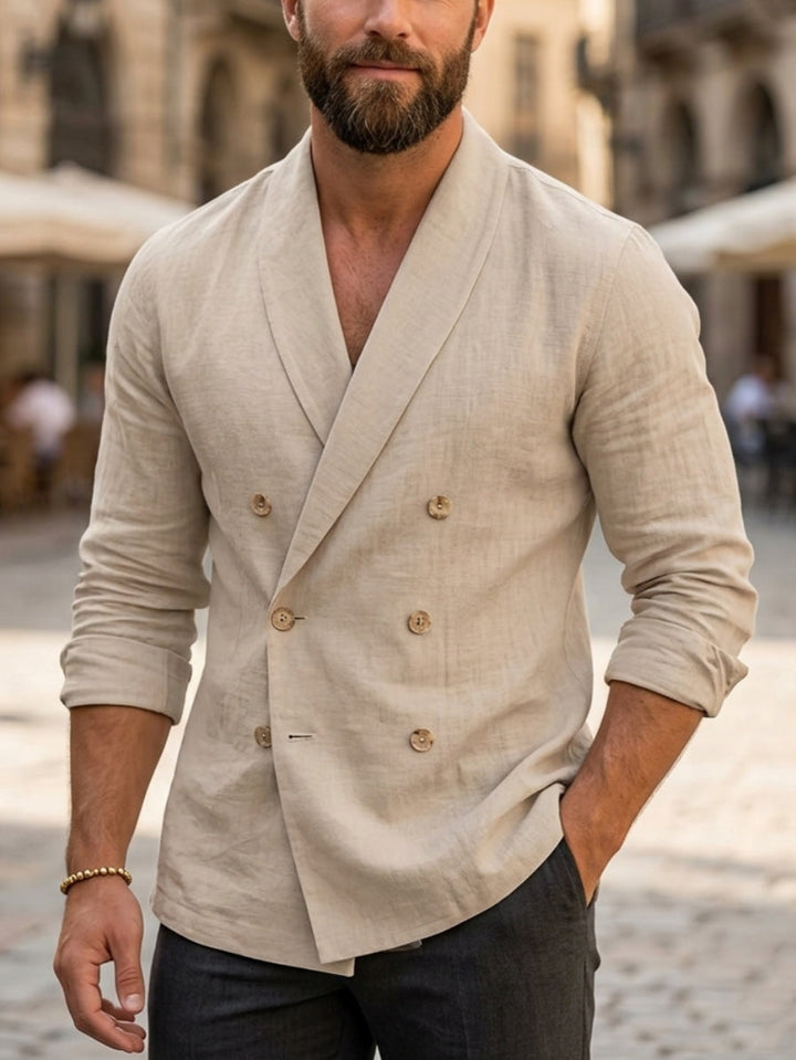 Costume Décontracté Double-Boutonnage Coton et Lin Veste Six-Butons Manches Longues