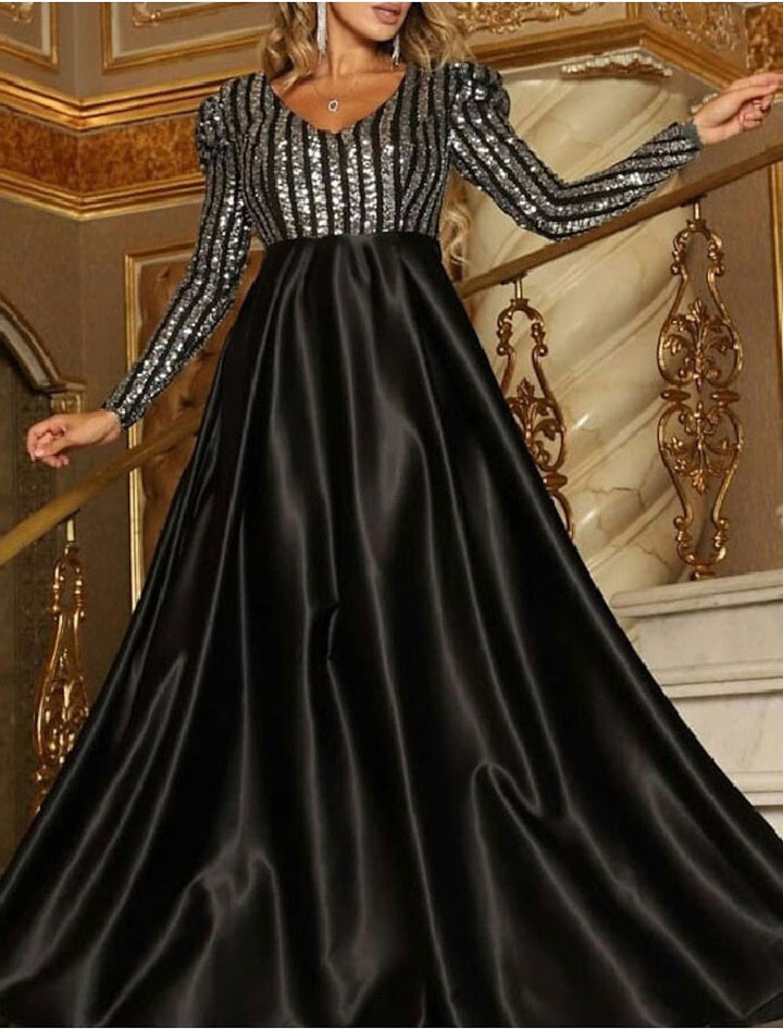 Forme Princesse Col V Manches longues Robes de soirée pour bal avec Paillettes