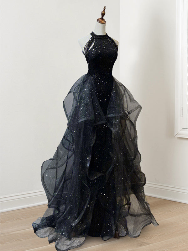 Forme Princesse Dos nu Longue Robes de bal avec Volants et paillettes