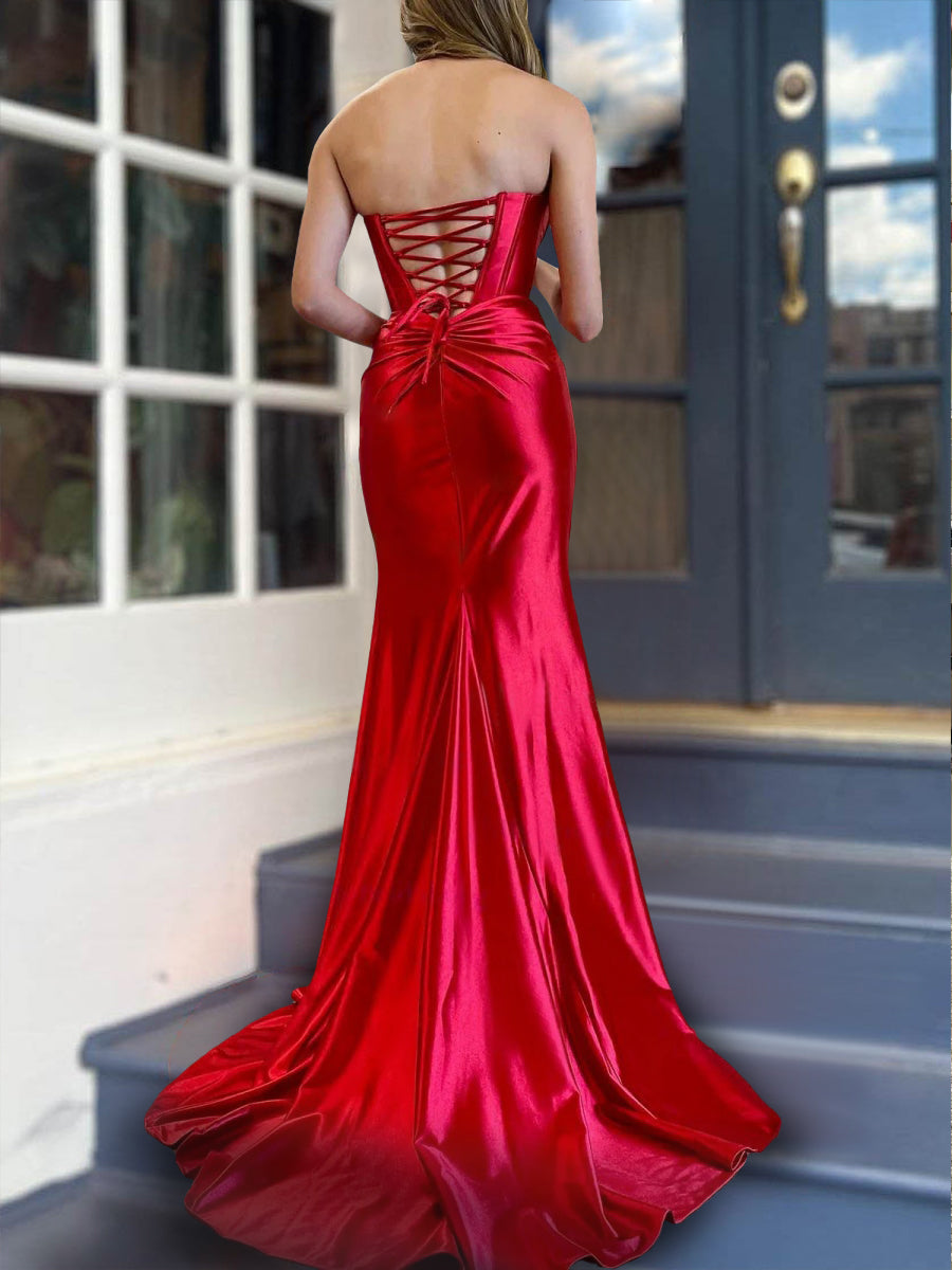 Robe Longue Sans Bretelles à Coupe Fourreau/Colonne avec Fente Sur le Côté