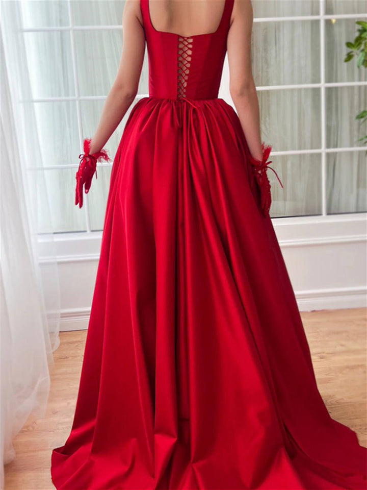 Robe de Bal Trapèze/Princesse à Encolure Carrée et Bretelles Spaghetti Sans Manches, Longueur Au Sol