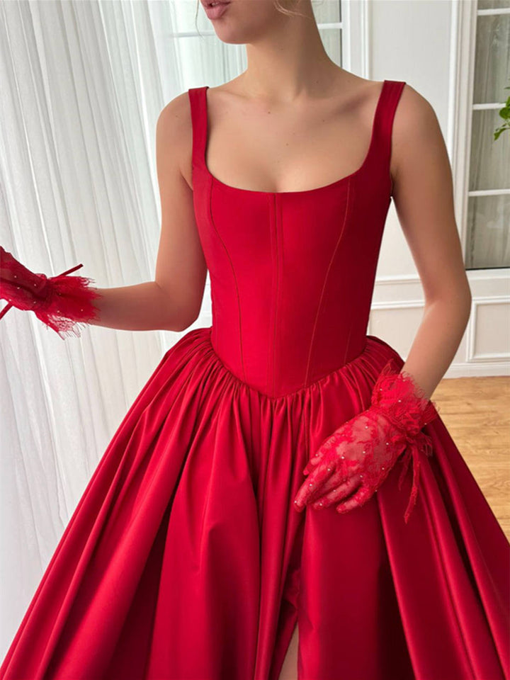 Robe de Bal Trapèze/Princesse à Encolure Carrée et Bretelles Spaghetti Sans Manches, Longueur Au Sol
