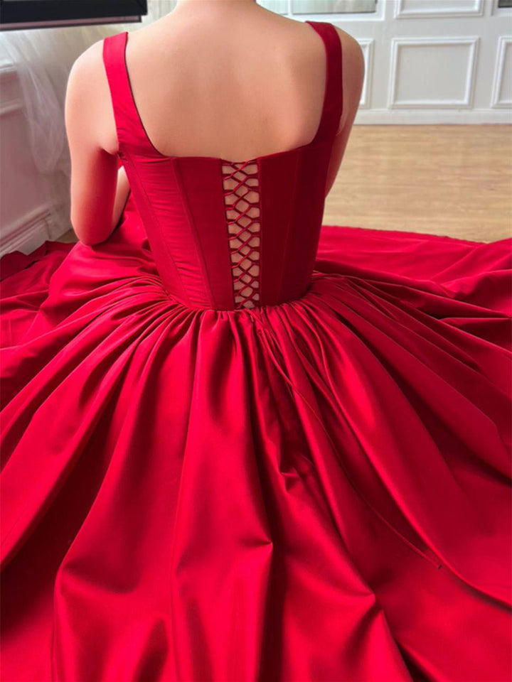 Robe de Bal Trapèze/Princesse à Encolure Carrée et Bretelles Spaghetti Sans Manches, Longueur Au Sol