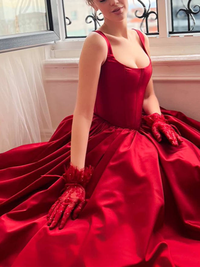 Robe de Bal Trapèze/Princesse à Encolure Carrée et Bretelles Spaghetti Sans Manches, Longueur Au Sol
