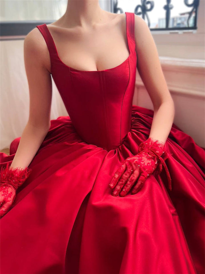 Robe de Bal Trapèze/Princesse à Encolure Carrée et Bretelles Spaghetti Sans Manches, Longueur Au Sol