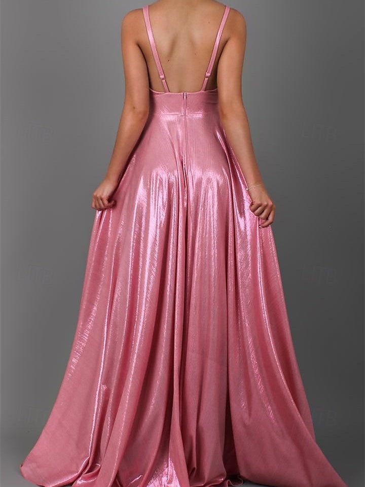 Robe de Bal Trapèze/Princesse Sans Manches, Col en V, Longueur Au Sol, avec Plis
