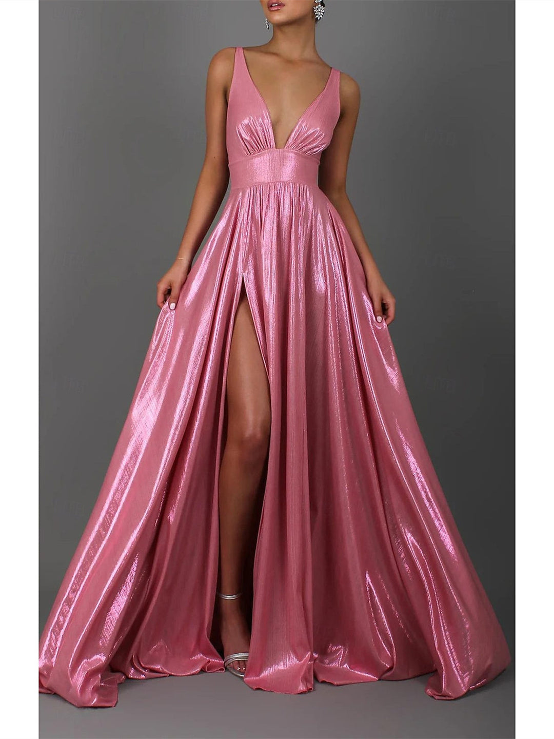Robe de Bal Trapèze/Princesse Sans Manches, Col en V, Longueur Au Sol, avec Plis