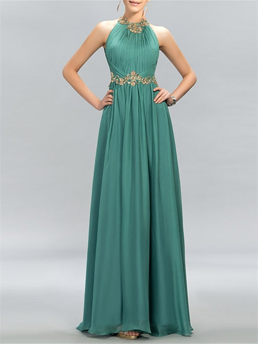 Robe de Soirée Trapèze/Princesse Sans Manches, Col Licou, Longueur Au Sol