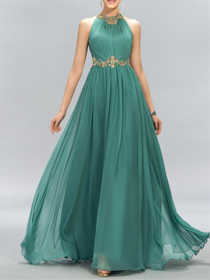 Robe de Soirée Trapèze/Princesse Sans Manches, Col Licou, Longueur Au Sol
