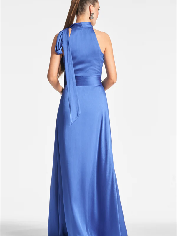 Robe de Soirée Trapèze/Princesse Sans Manches à Col Licou et Longueur Au Sol