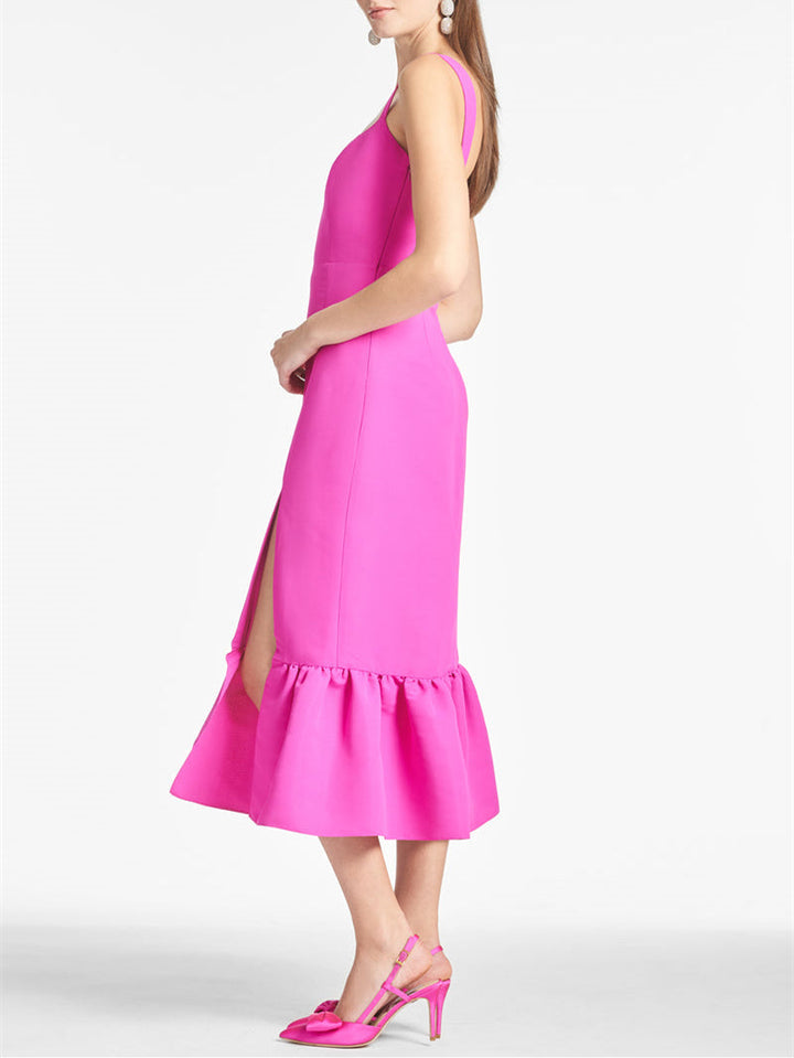 Robe de Soirée Fourreau/Colonne à Col Carré et Longueur Thé