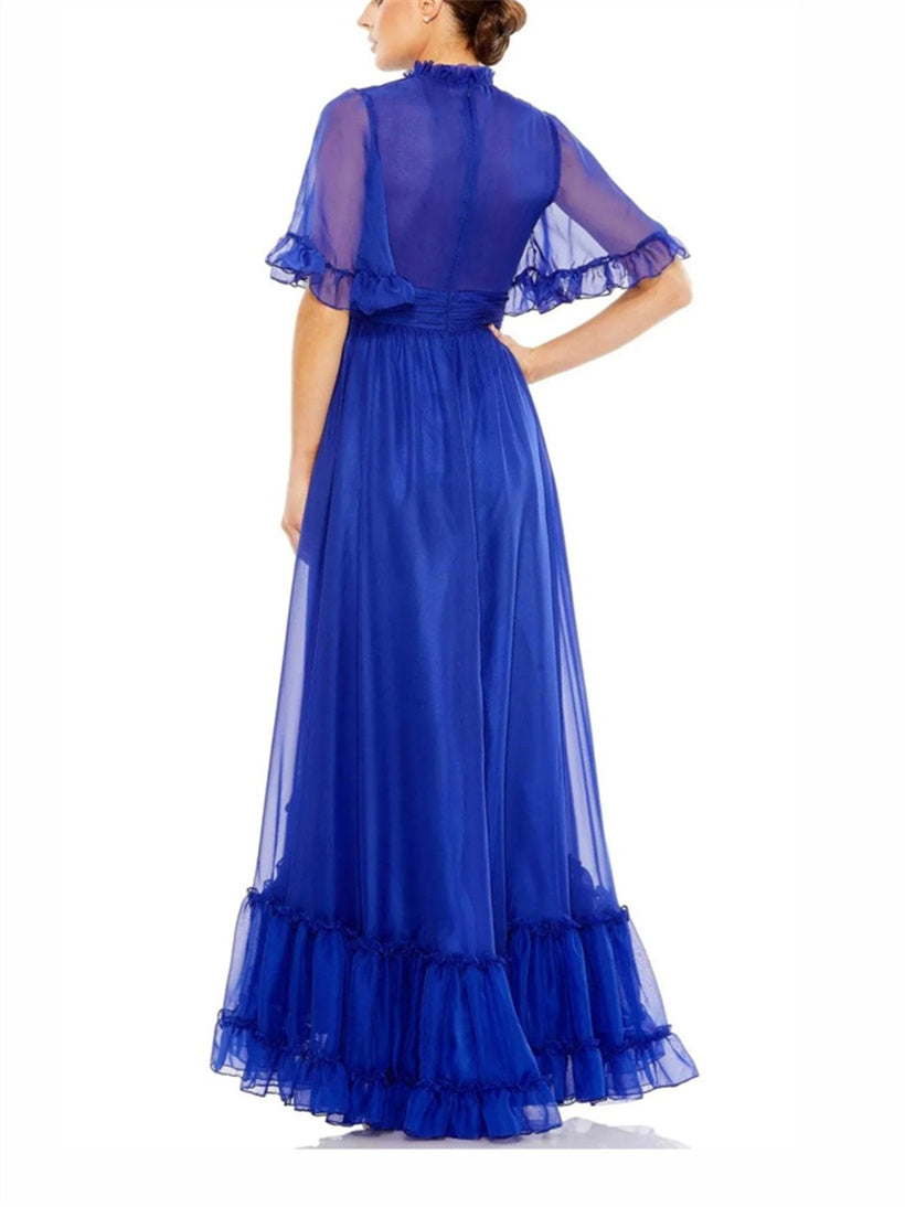 Robe de Soirée Trapèze/Princesse à Col Montant et Longueur Au Sol