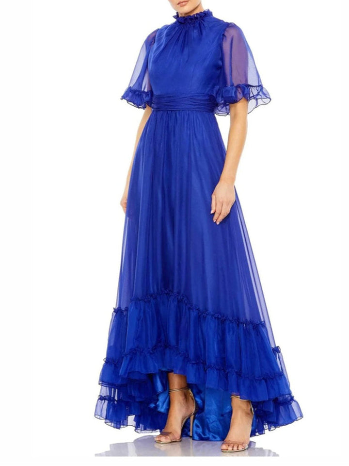 Robe de Soirée Trapèze/Princesse à Col Montant et Longueur Au Sol