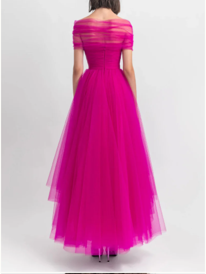 Robe de Soirée Trapèze/Princesse à Épaules Dénudées et Longueur Cheville