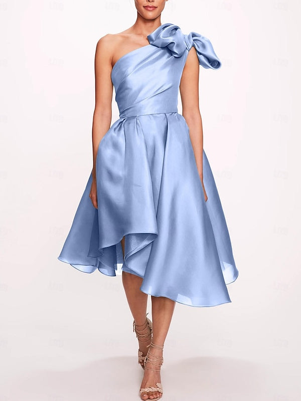 Robe de Cocktail Trapèze/Princesse Asymétrique Sans Manches, Longueur Thé, avec Fente
