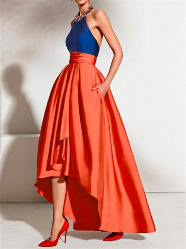 Robe de Cocktail Asymétrique Sans Manches à Col Licou et Coupe Princesse