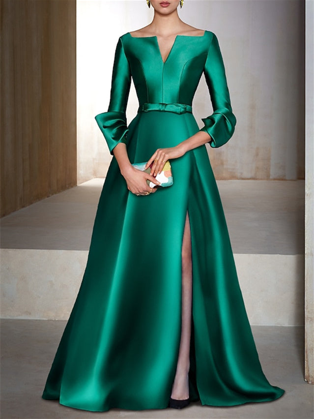 Robe de Soirée Trapèze/Princesse, Longueur Au Sol, Manches Longues, Col en V