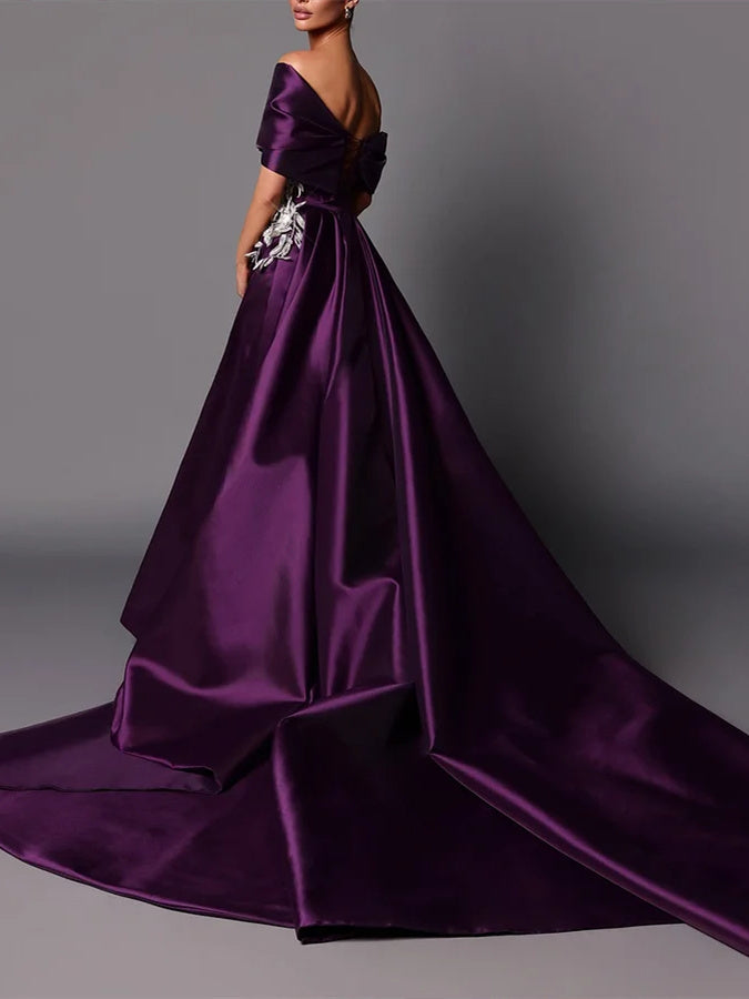 Robe de Soirée Trapèze/Princesse à Épaules Dénudées et Traîne