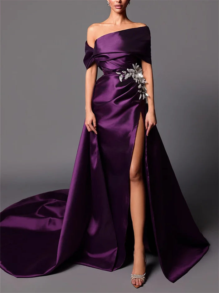 Robe de Soirée Trapèze/Princesse à Épaules Dénudées et Traîne