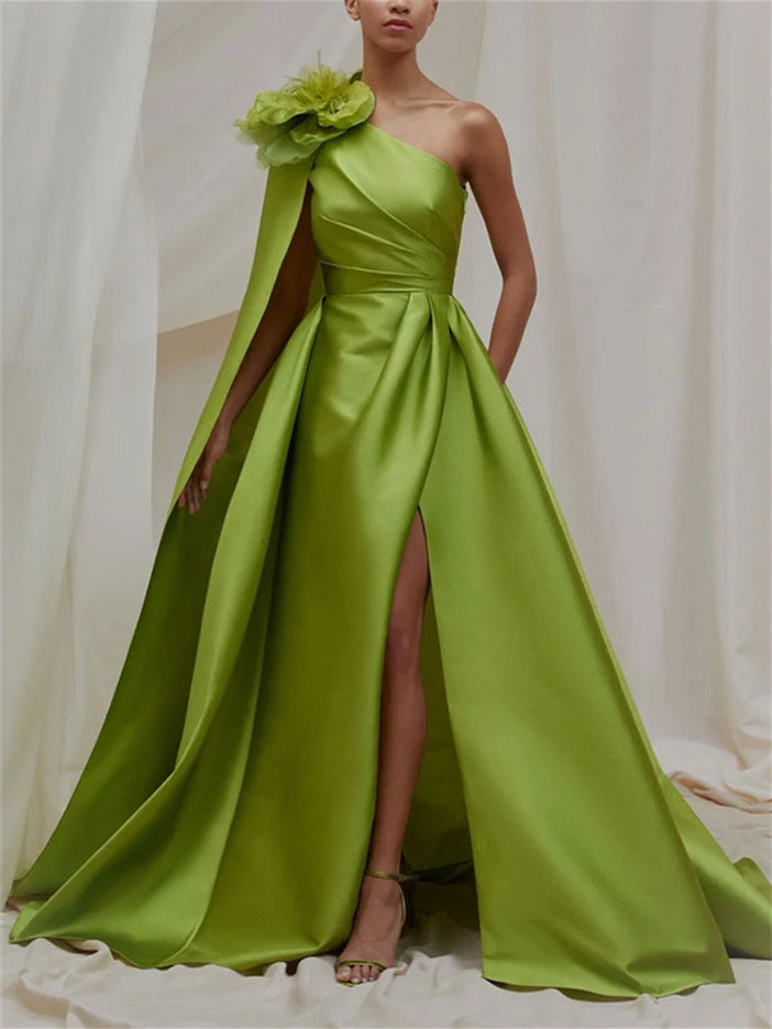 Robe de Soirée Trapèze/Princesse à Une Épaule et Traîne Courte