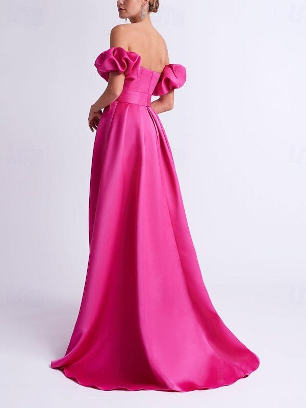 Robe de Soirée Trapèze/Princesse à Épaules Dénudées et Longueur Au Sol avec Nœud(S)