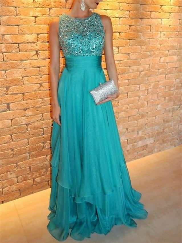Robe de Soirée Trapèze/Princesse à Col en V Sans Manches et Longueur Au Sol