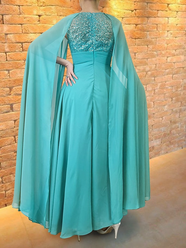 Robe de Soirée Trapèze/Princesse à Col en V et Longueur Au Sol avec Appliques et Châle