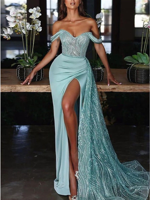Robe de Soirée Sirène/Trompette à Épaules Dénudées et à Traîne Courte