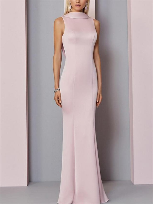 Robe de Soirée Fourreau/Colonne Sans Manches, Col Haut, Longueur Au Sol, avec Plis