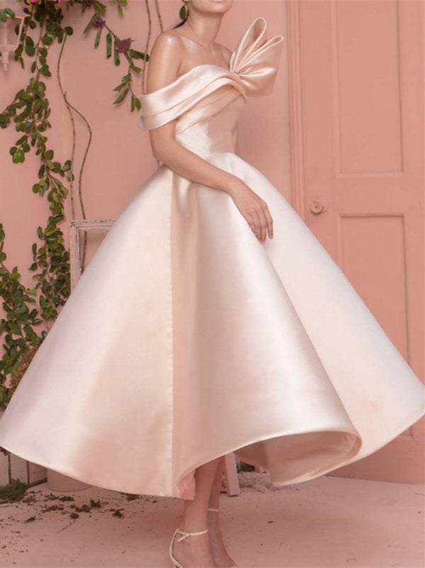 Robe de Cocktail A-Line/Princess à Manches Courtes et Épaules Dénudées, Longueur Cheville