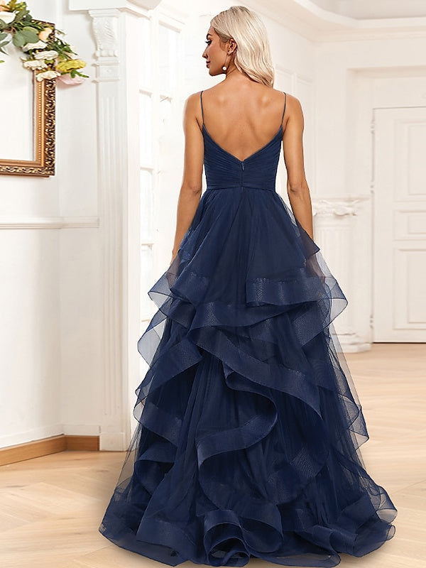 Robe de Soirée Trapèze/Princesse Sans Manches, Longueur Au Sol, avec Volants Froncés