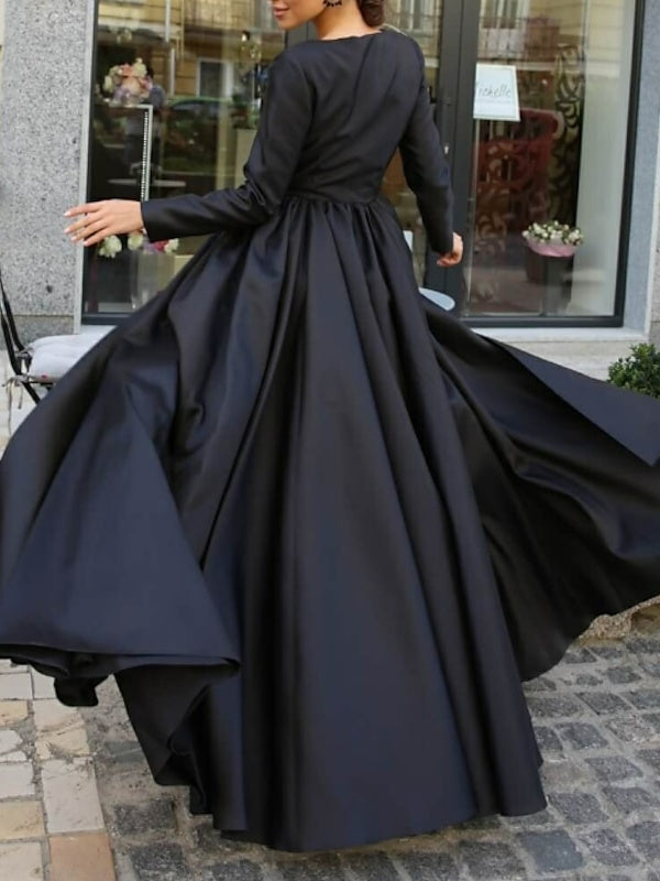 Robe de Soirée à Manches Longues et Traîne Courte avec Fente
