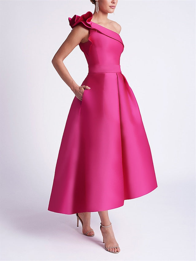 Robe de Cocktail Trapèze/Princesse Asymétrique Sans Manches avec Poche