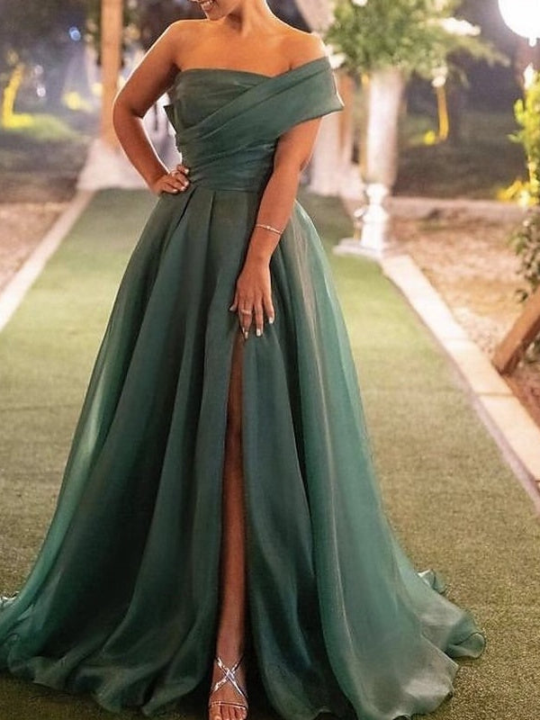 Robe de Soirée Asymétrique à Une Épaule, Coupe A-Line/Princess, Longueur Au Sol, avec Fente Sur le Côté