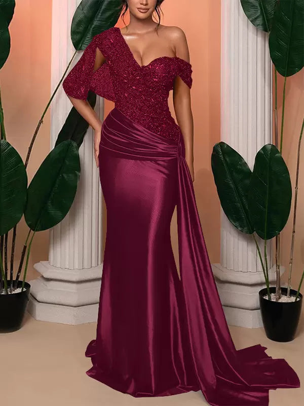 Robe de Mariée Sirène/Trompette Asymétrique Sans Manches, Longueur Au Sol, avec Paillettes
