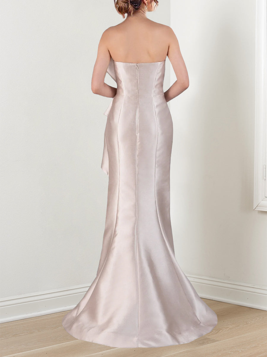 Robe de Soirée Sirène/Trompette en Satin Sans Bretelles avec Perles