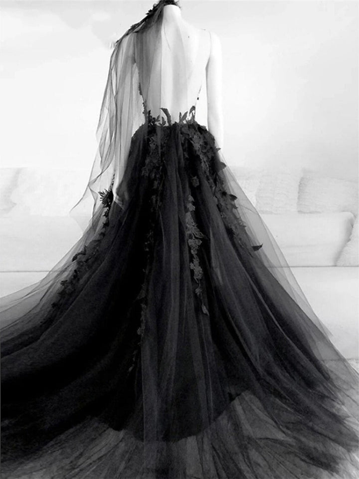 Robe de Soirée Trapèze/Princesse à Encolure Illusion Sans Manches avec Plis et Appliques Fendues