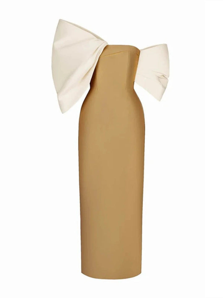 Robe de Soirée Fourreau/Colonne à Manches Mi-Longues et Épaules Dénudées avec Nœud(S)