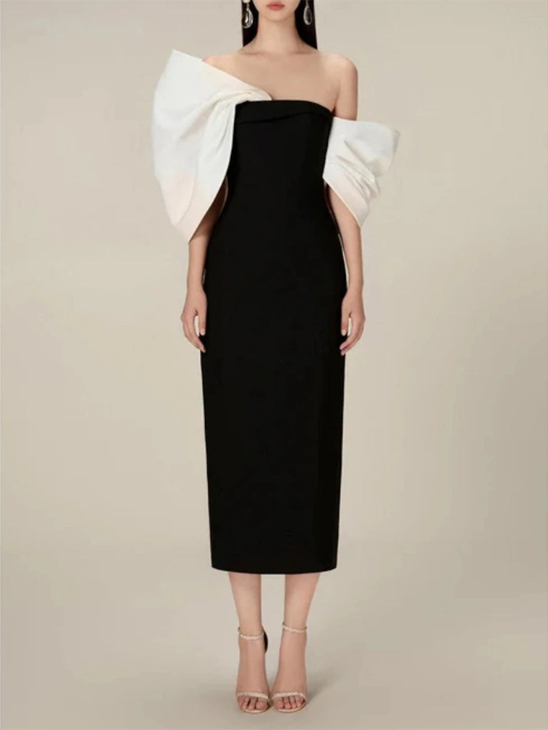 Robe de Soirée Fourreau/Colonne à Manches Mi-Longues et Épaules Dénudées avec Nœud(S)