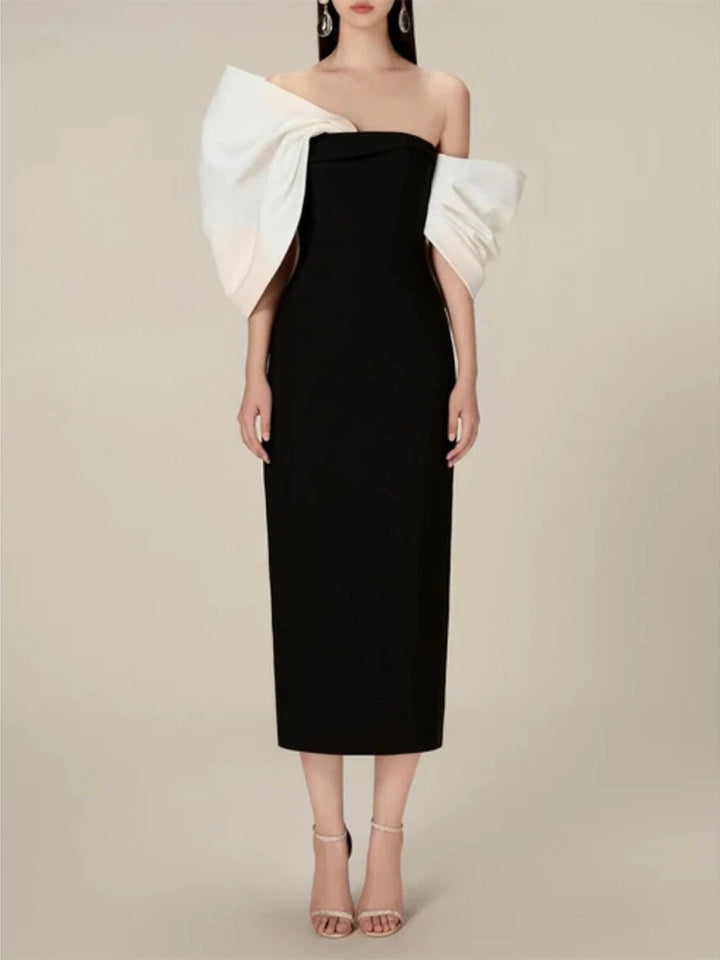 Robe de Soirée Fourreau/Colonne à Manches Mi-Longues et Épaules Dénudées avec Nœud(S)