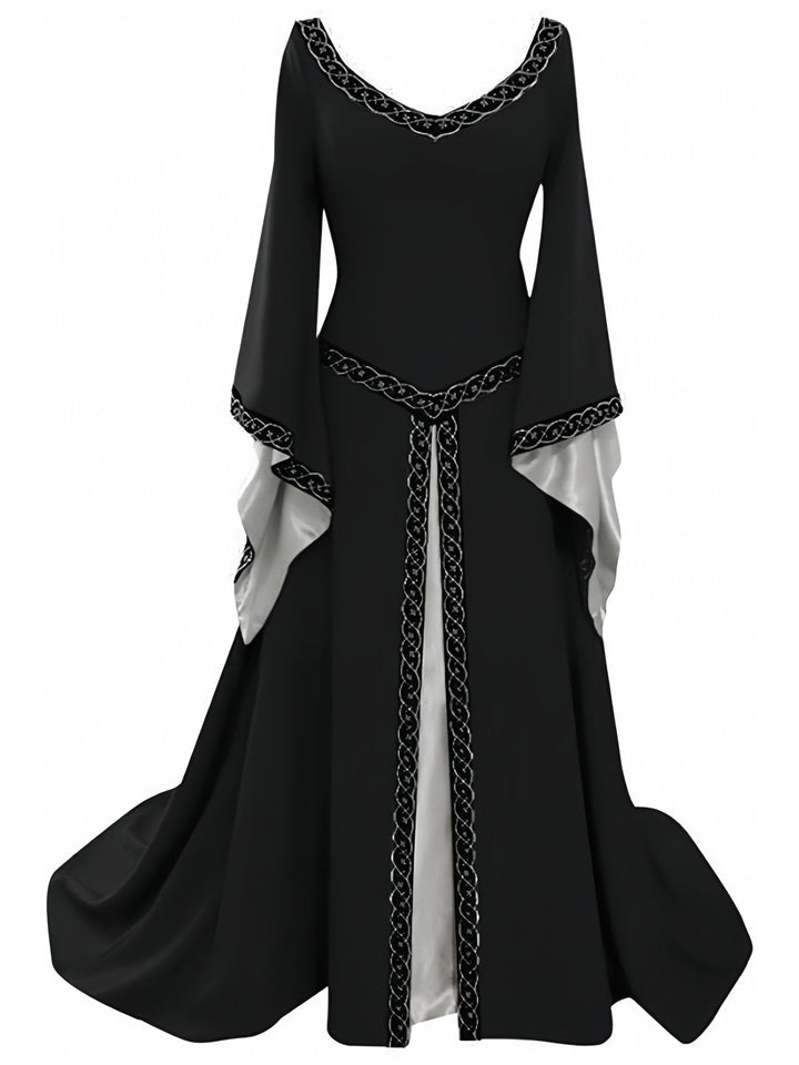 Robe Vintage Asymétrique à Manches Longues et Col en V, Coupe A-Line/Princess