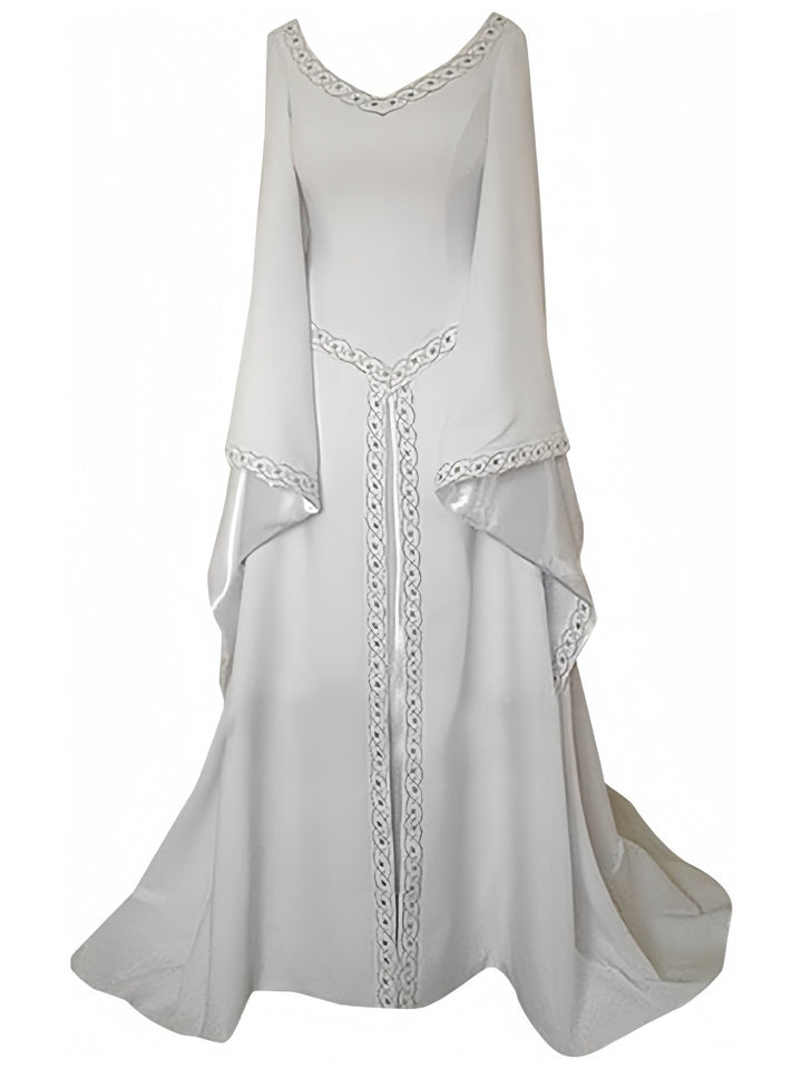 Robe Vintage Asymétrique à Manches Longues et Col en V, Coupe A-Line/Princess