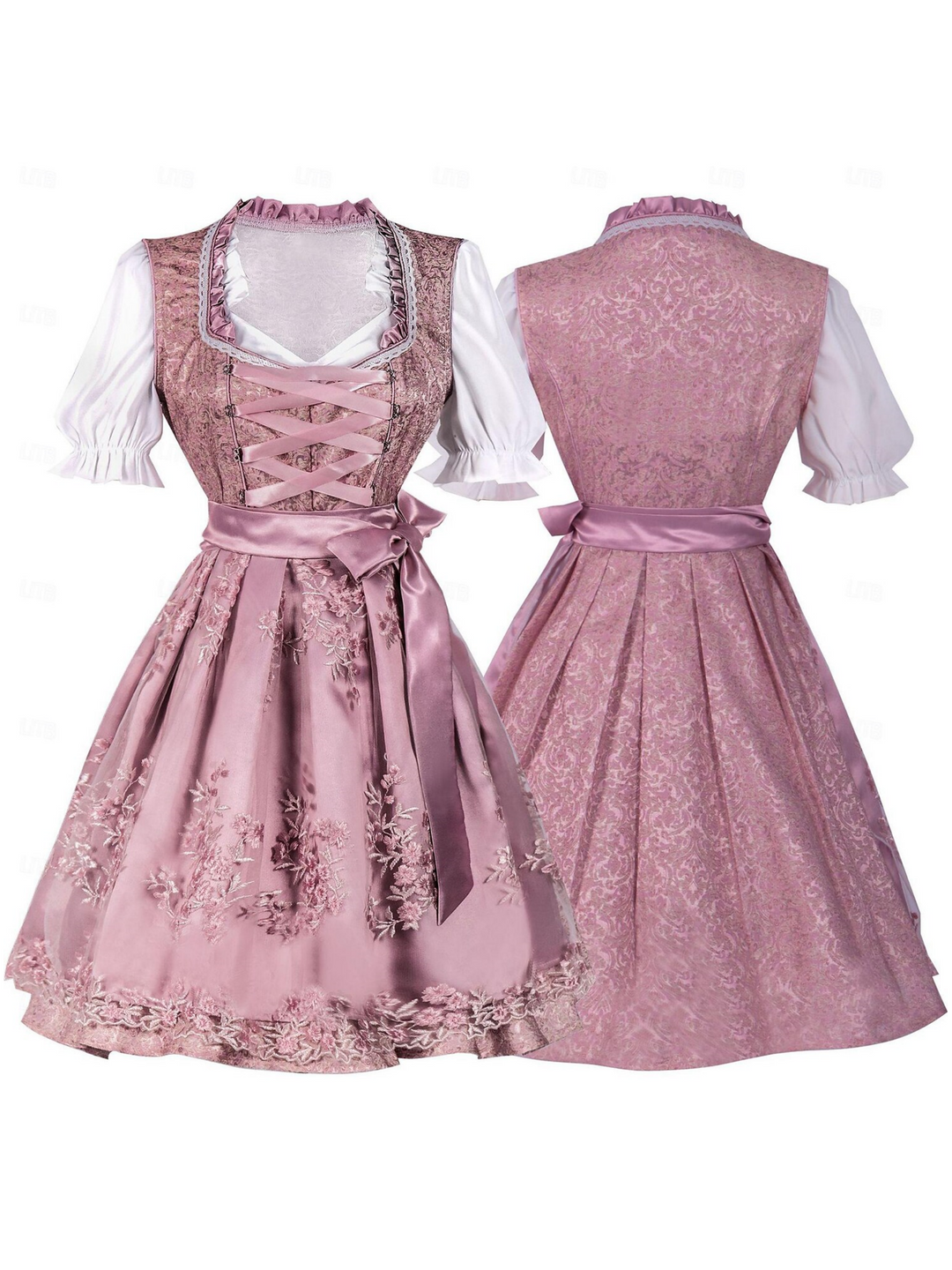 Robe Vintage Trapèze/Princesse à Col Bijou et Manches Mi-Longues avec Nœud