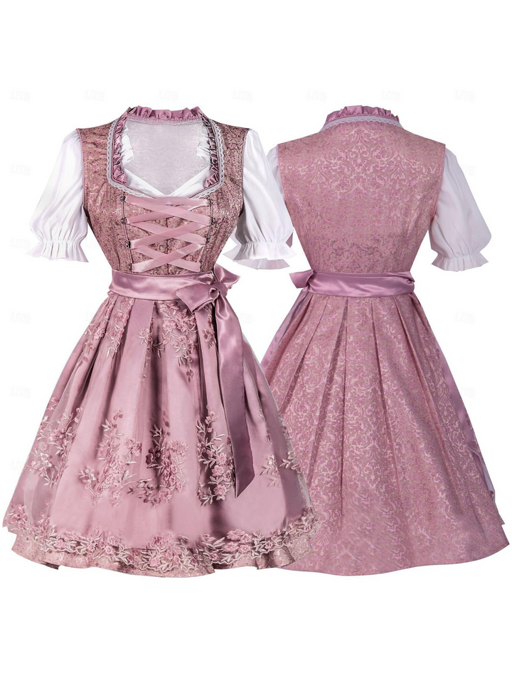 Robe Vintage Trapèze/Princesse à Col Bijou et Manches Mi-Longues avec Nœud