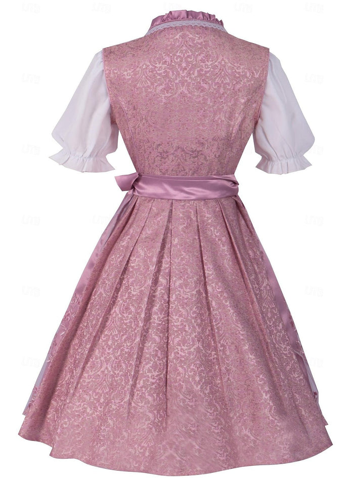 Robe Vintage Trapèze/Princesse à Col Bijou et Manches Mi-Longues avec Nœud