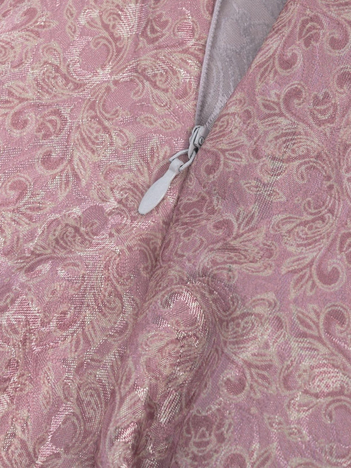 Robe Vintage Trapèze/Princesse à Col Bijou et Manches Mi-Longues avec Nœud