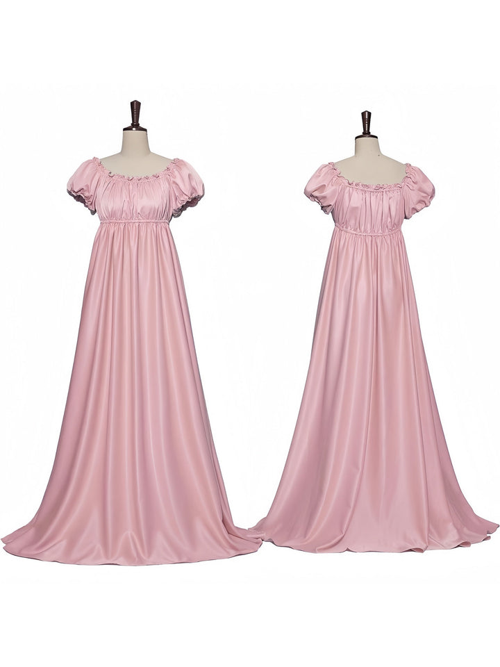 Robe Trapèze/Princesse à Manches Courtes et Col Bijou, Longueur Au Sol, Style Vintage, avec Volants